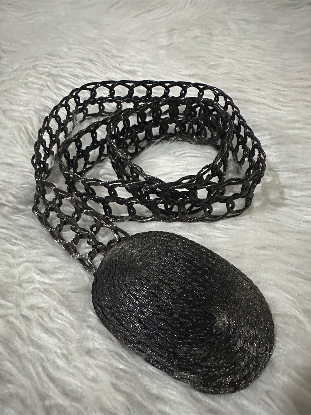 Source Unknown Black Woven wire Belt with Oval Medallion